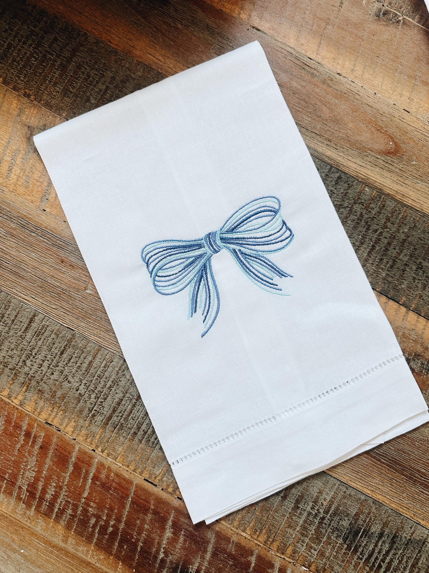 Multicolor Blue Bow Linen Tea Towel
