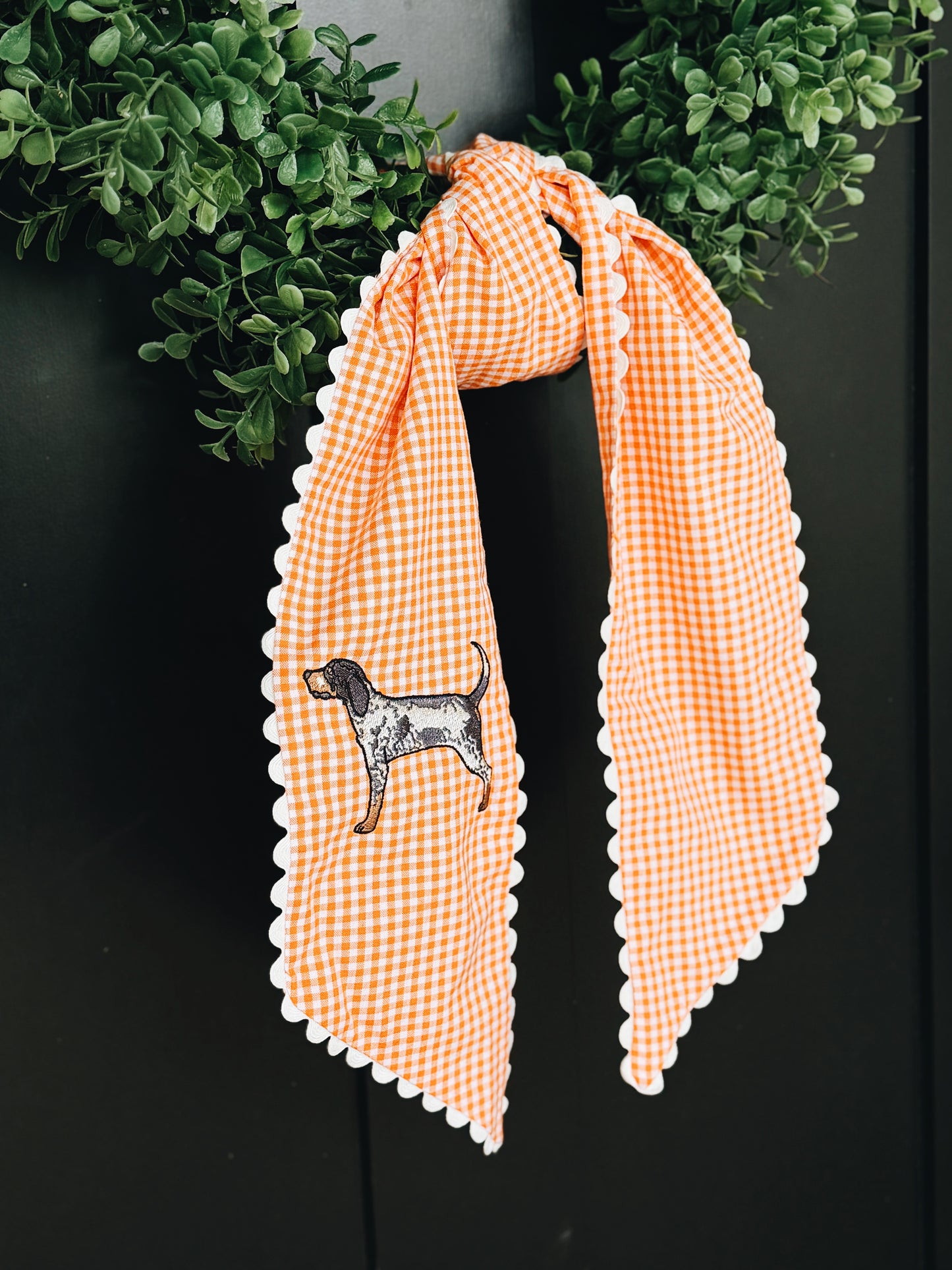 Smokey Tennessee Gingham Wreath Sash With Ric Rac Trim