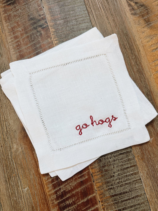 Go Hogs Arkansas Linen Cocktail Napkins