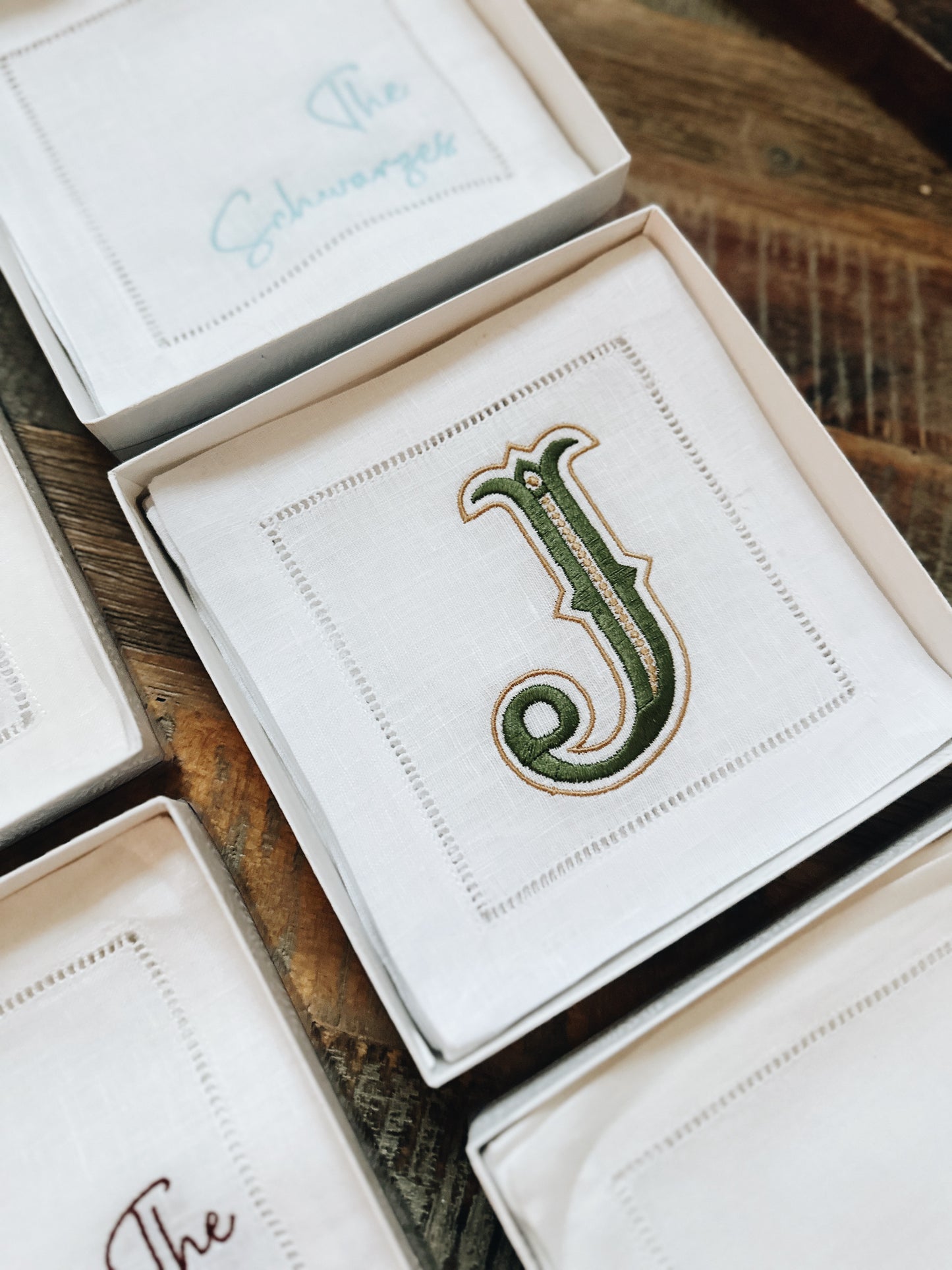 Single Letter Initial Linen Cocktail Napkins - Bess (Multicolor)