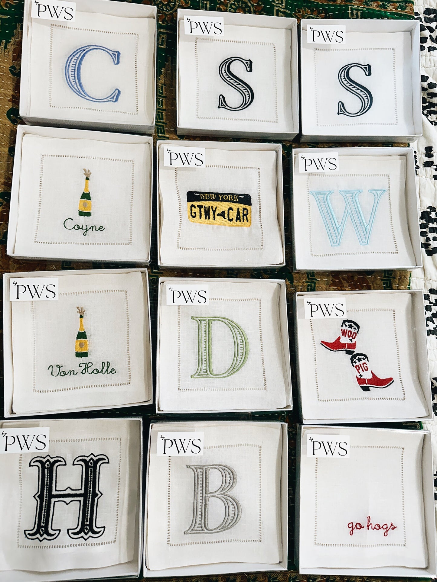 Personalized Champagne Bottle Linen Cocktail Napkins