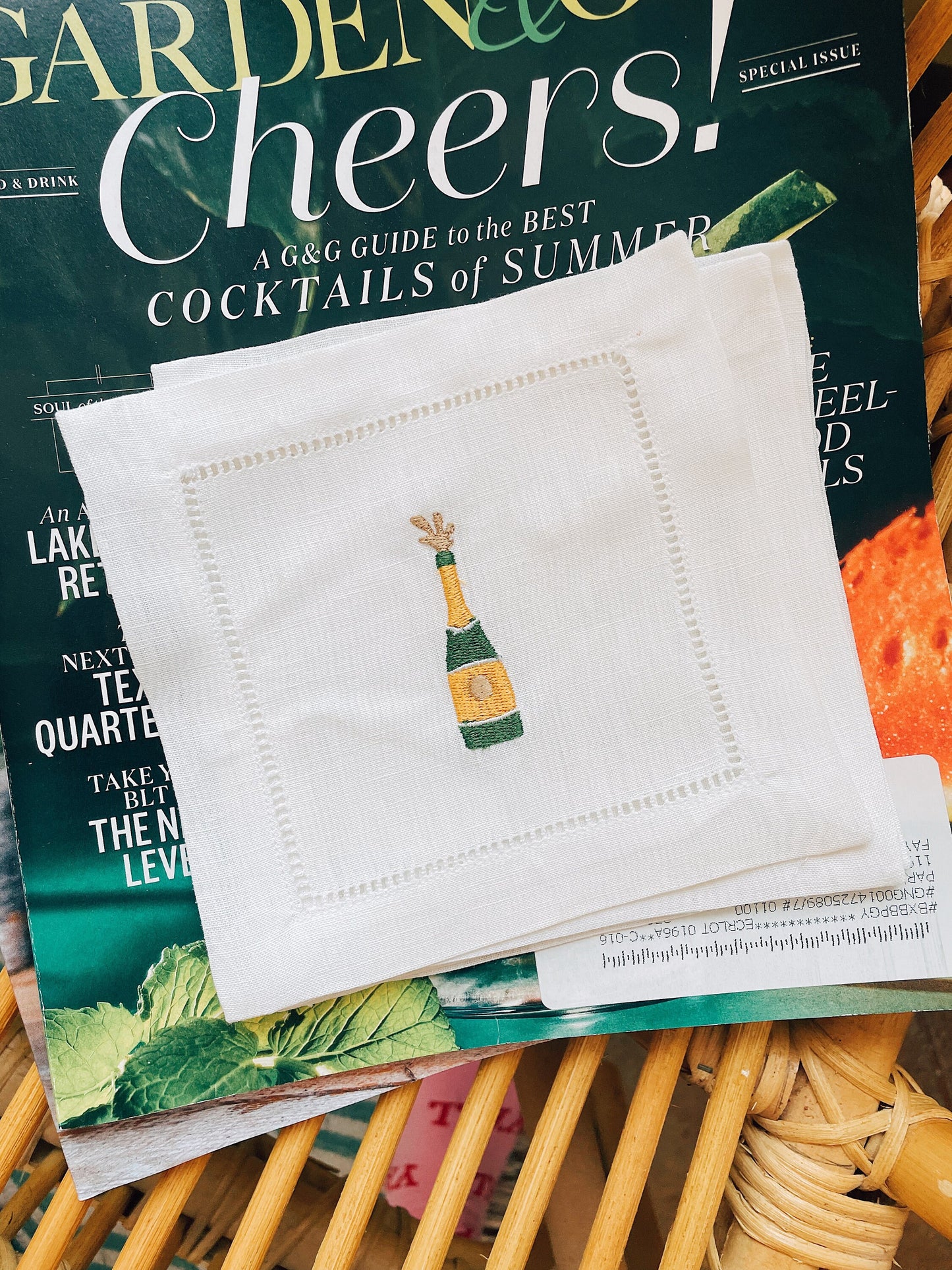 Champagne Bottle Linen Cocktail Napkins