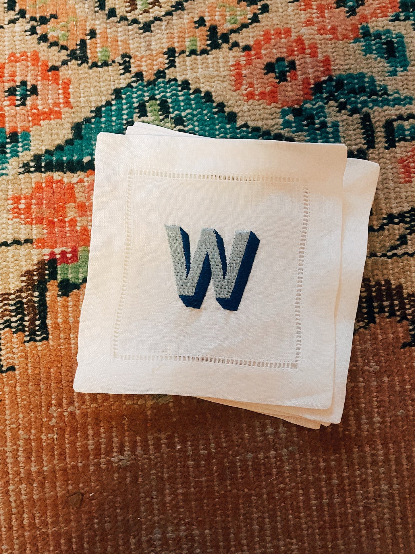 Initial Linen Cocktail Napkins - Block Shadow (2")