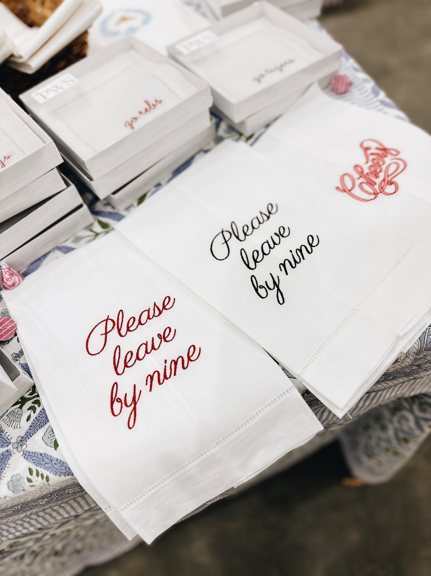 Please Leave By Nine Linen Tea Towel - Black