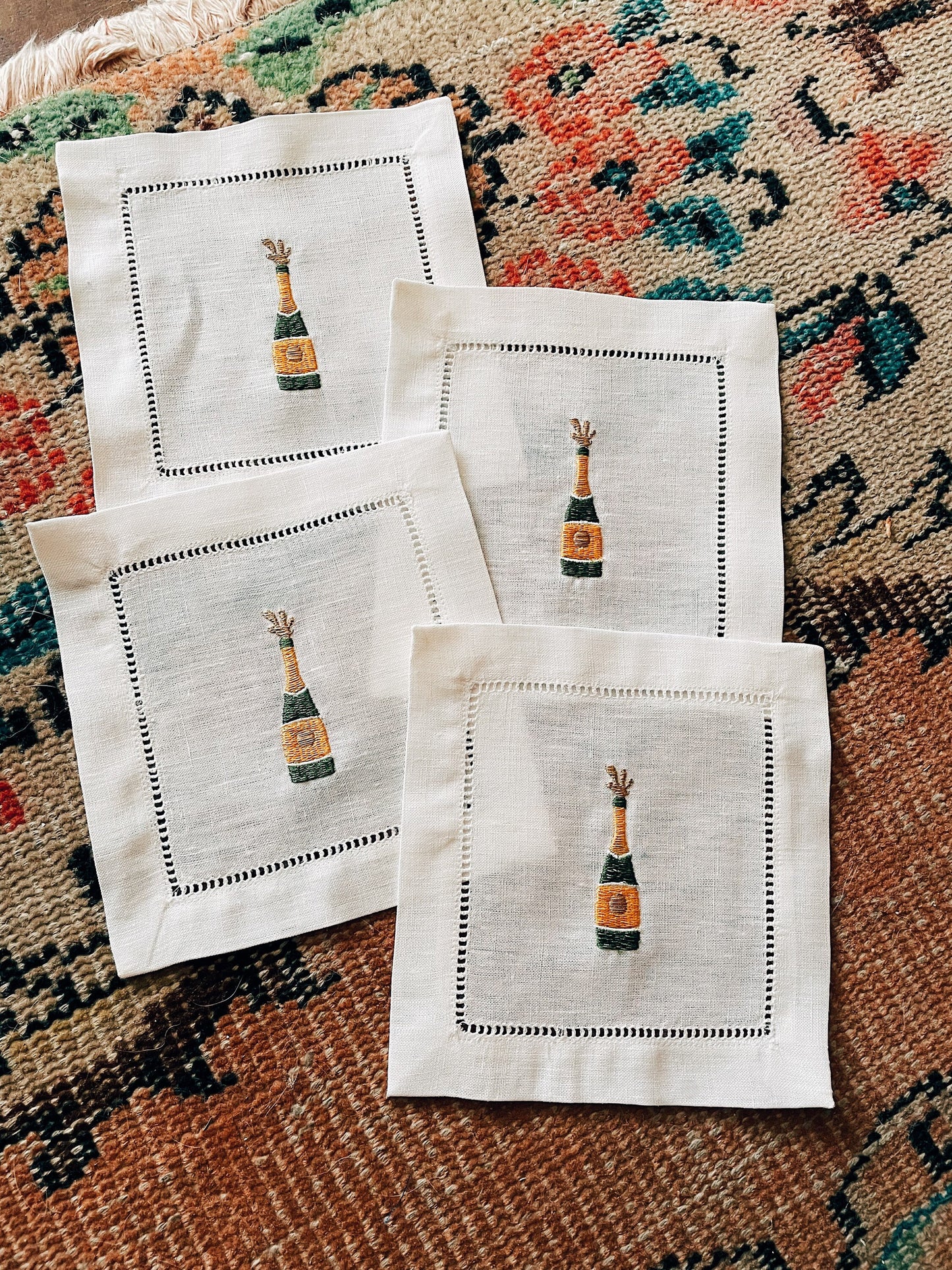 Champagne Bottle Linen Cocktail Napkins