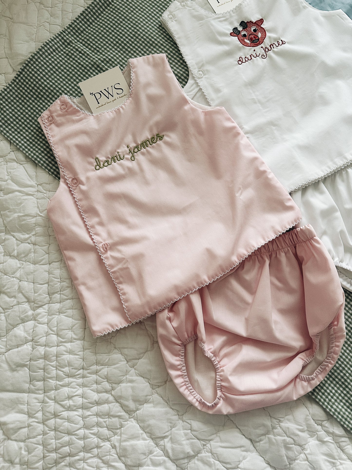 Picot Trim Diaper Set - Pink