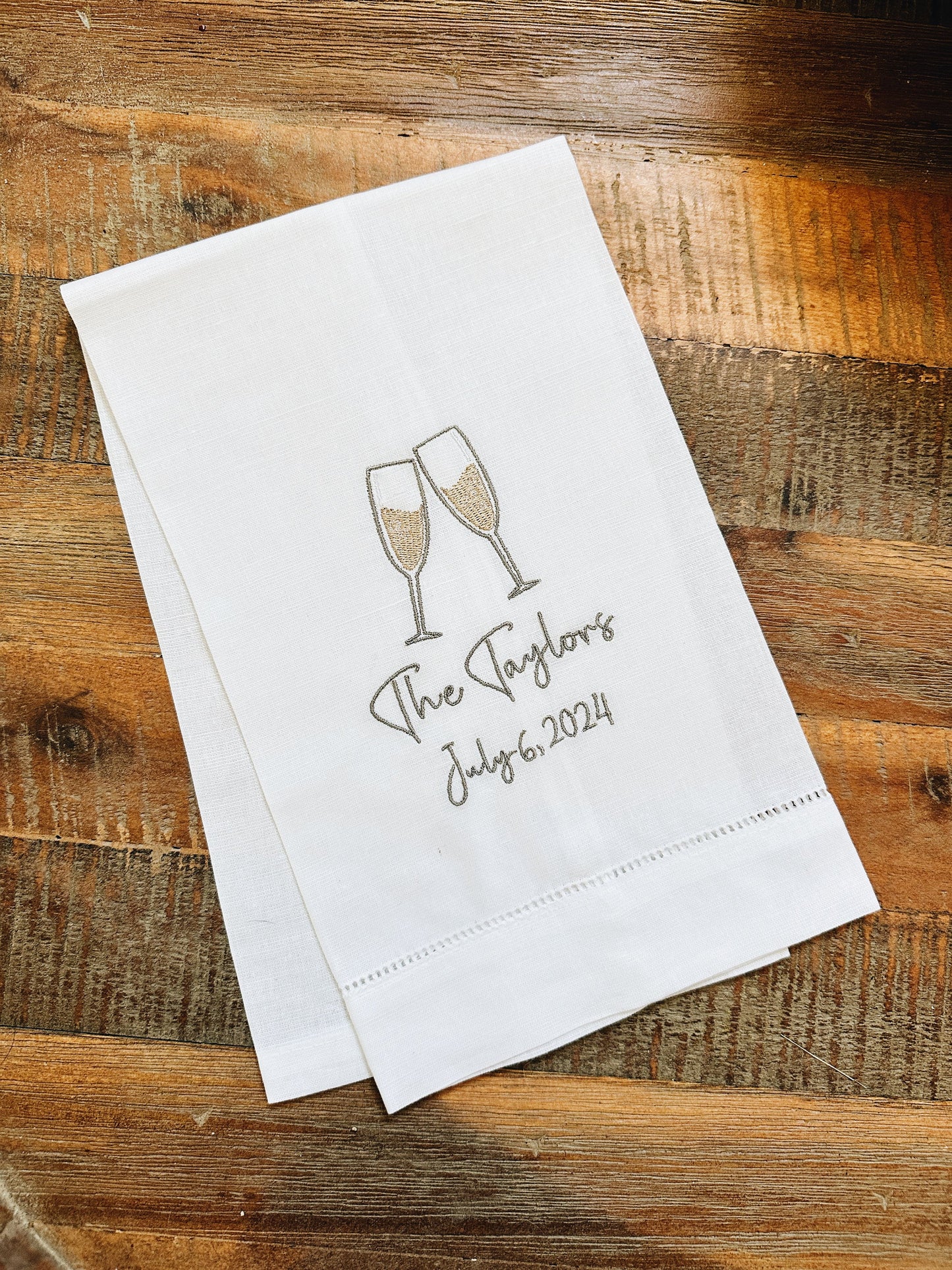 Champagne Flutes Linen Tea Towel