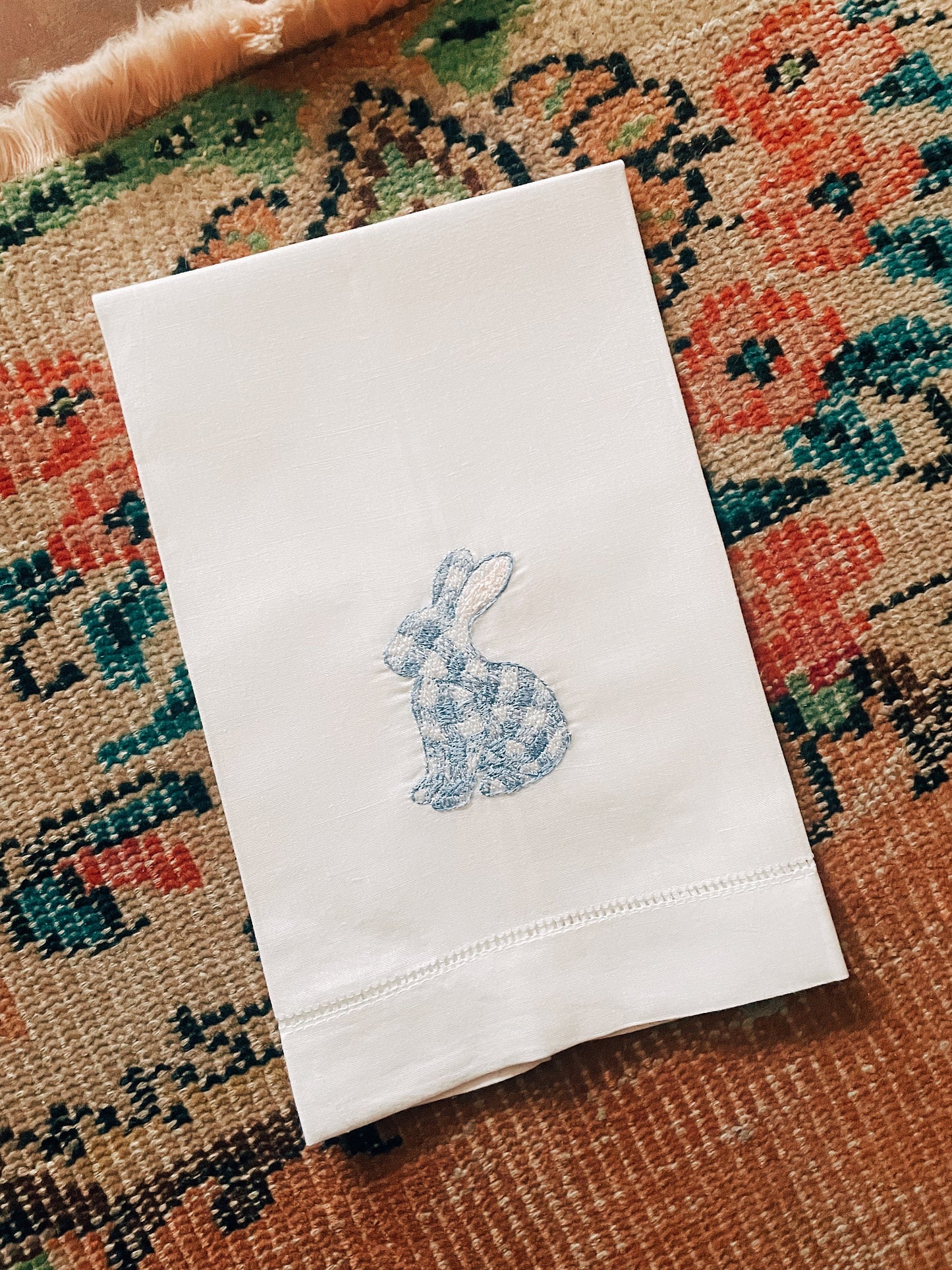 Gingham Bunny Linen Tea Towel - Blue