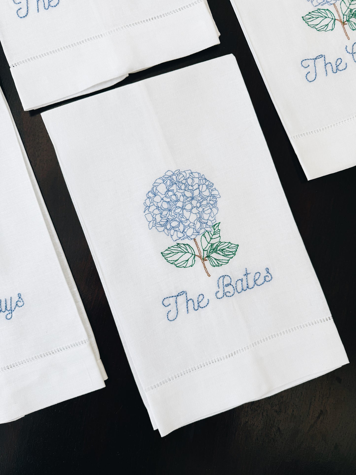 Personalized Hydrangea Linen Tea Towel