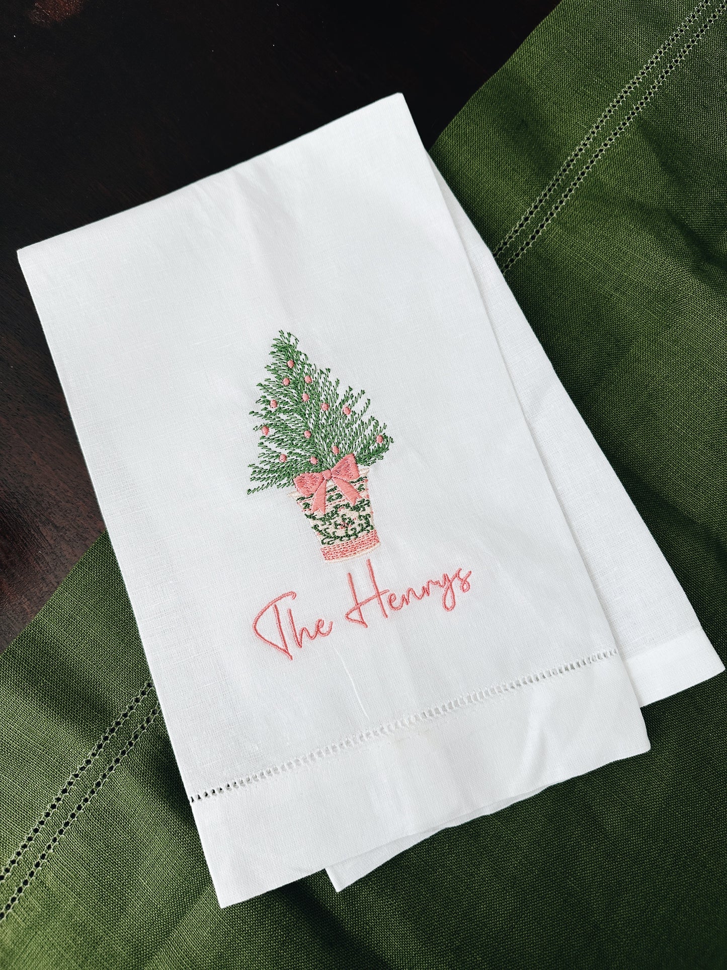 Christmas Tree in Planter Linen Tea Towel