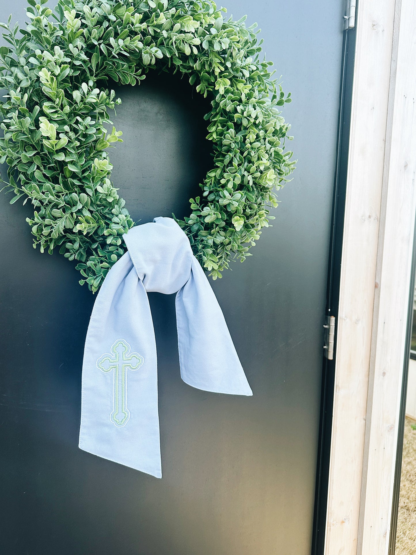 Easter Cross Wreath Sash - Blue