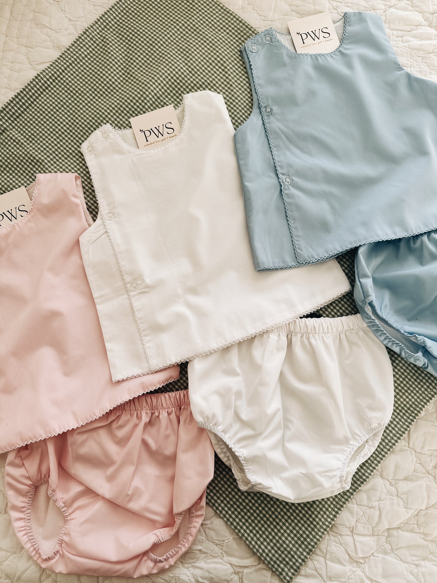 Picot Trim Diaper Set - Pink