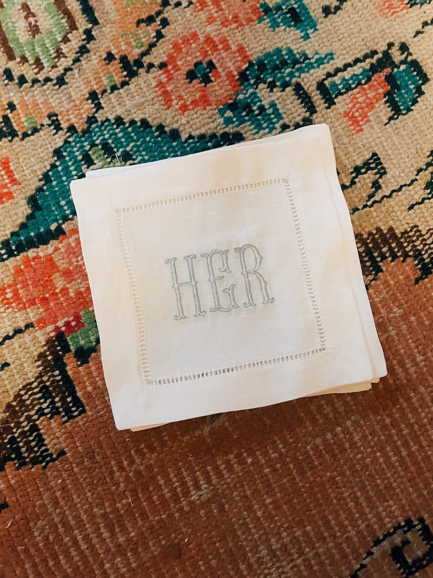 Three Letter Linen Cocktail Napkins - Barrett (1.5" Tall)
