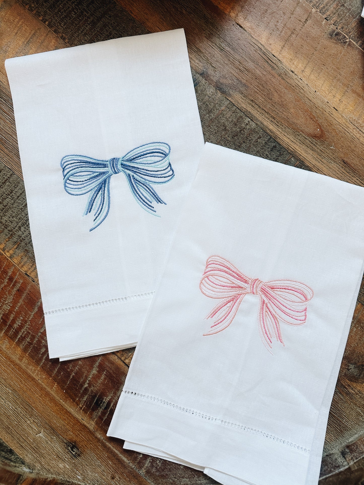 Multicolor Blue Bow Linen Tea Towel