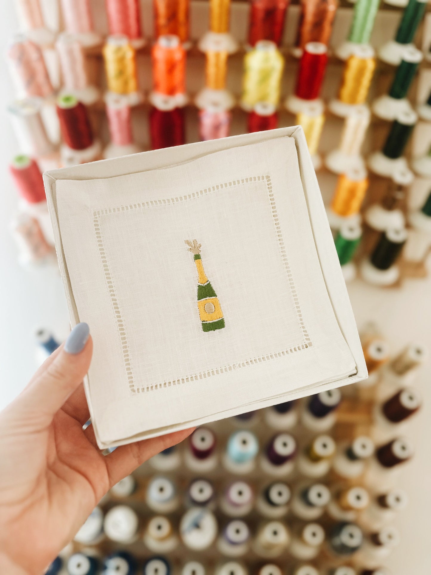 Champagne Bottle Linen Cocktail Napkins