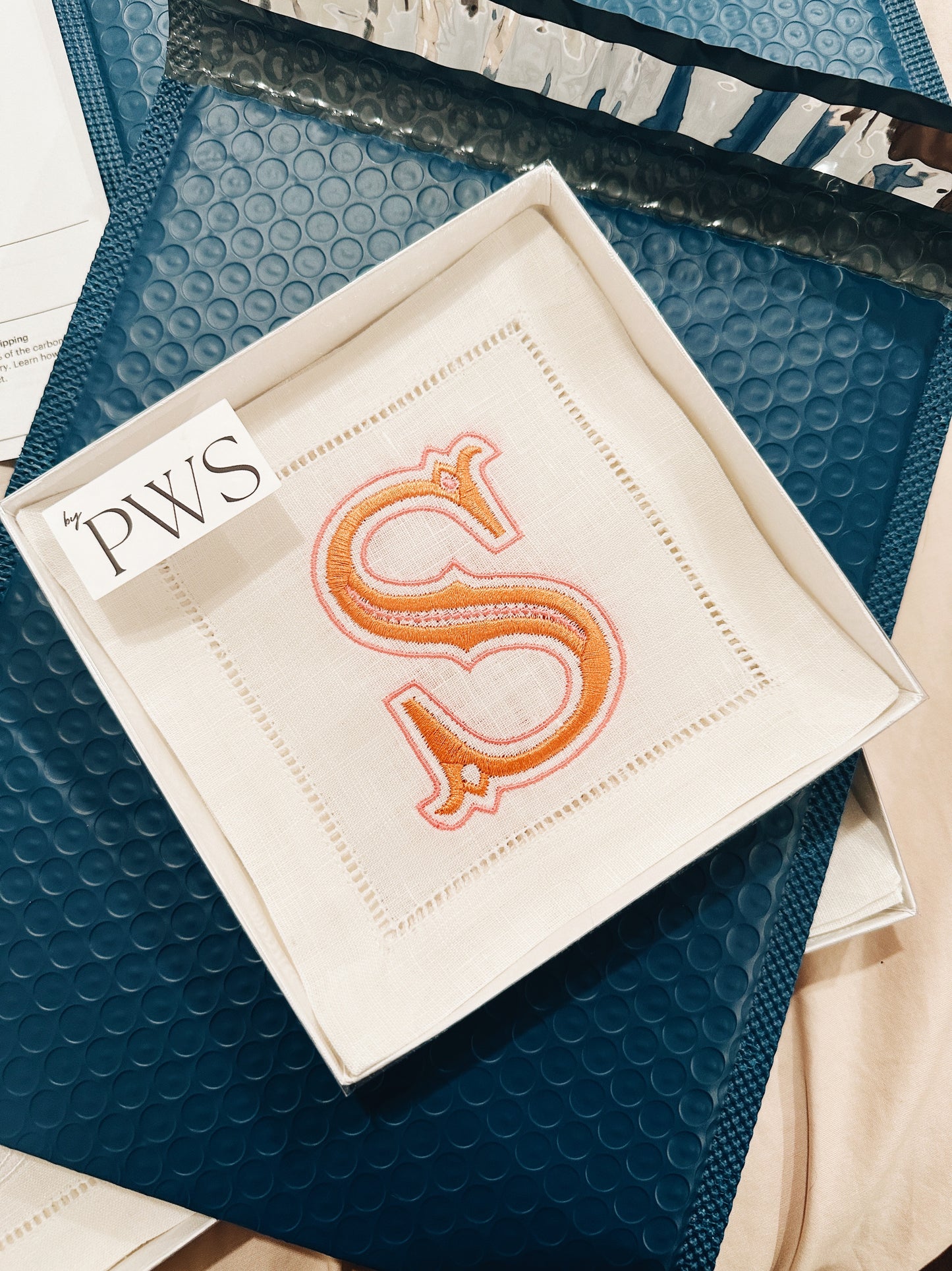 Single Letter Initial Linen Cocktail Napkins - Bess (Multicolor)