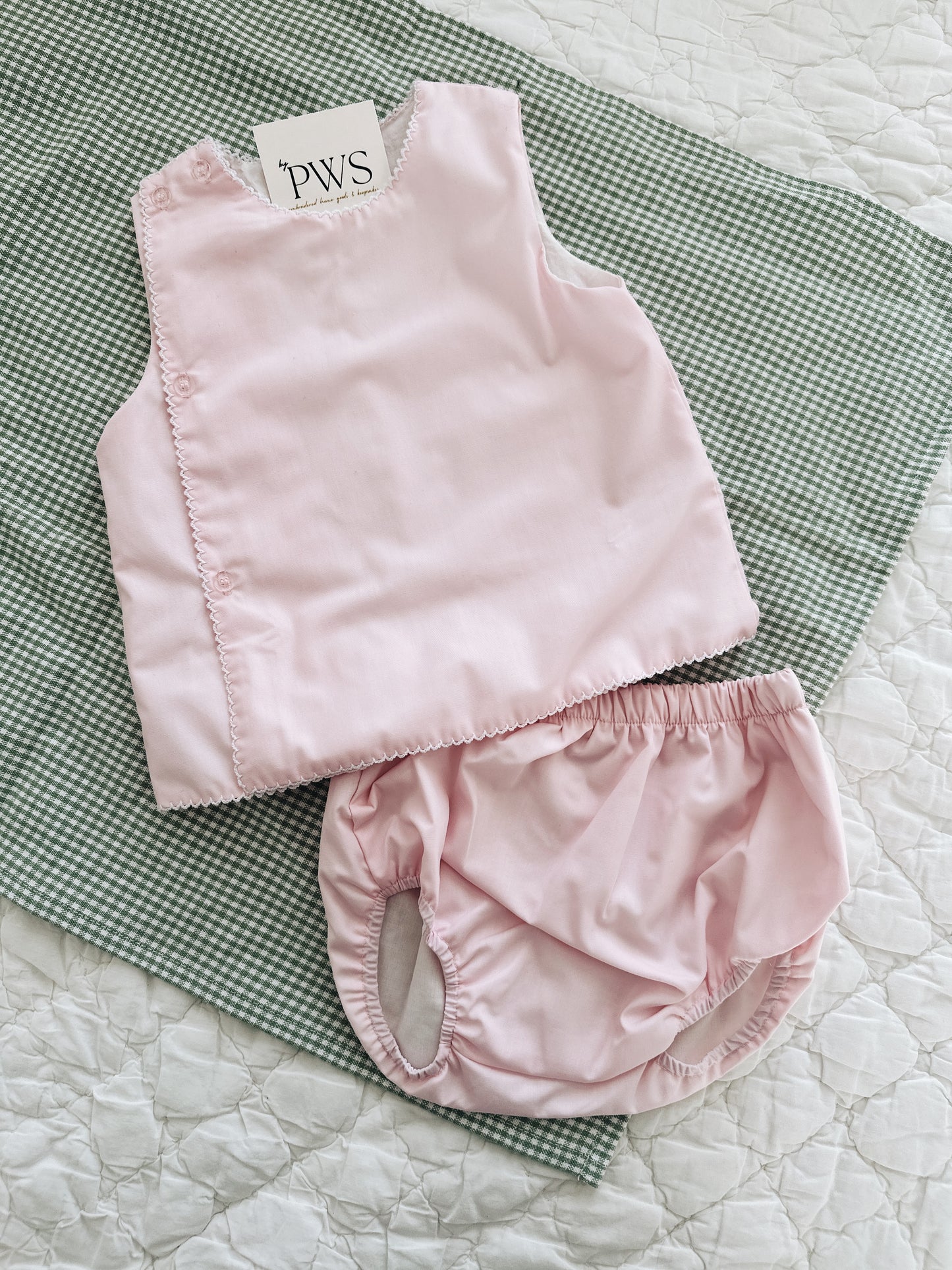 Picot Trim Diaper Set - Pink