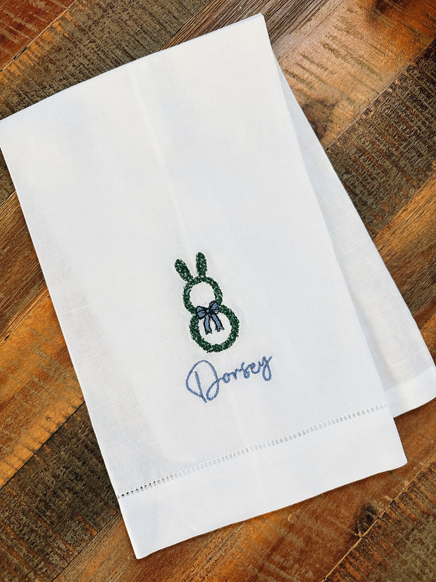 Boxwood Bunny Linen Tea Towel