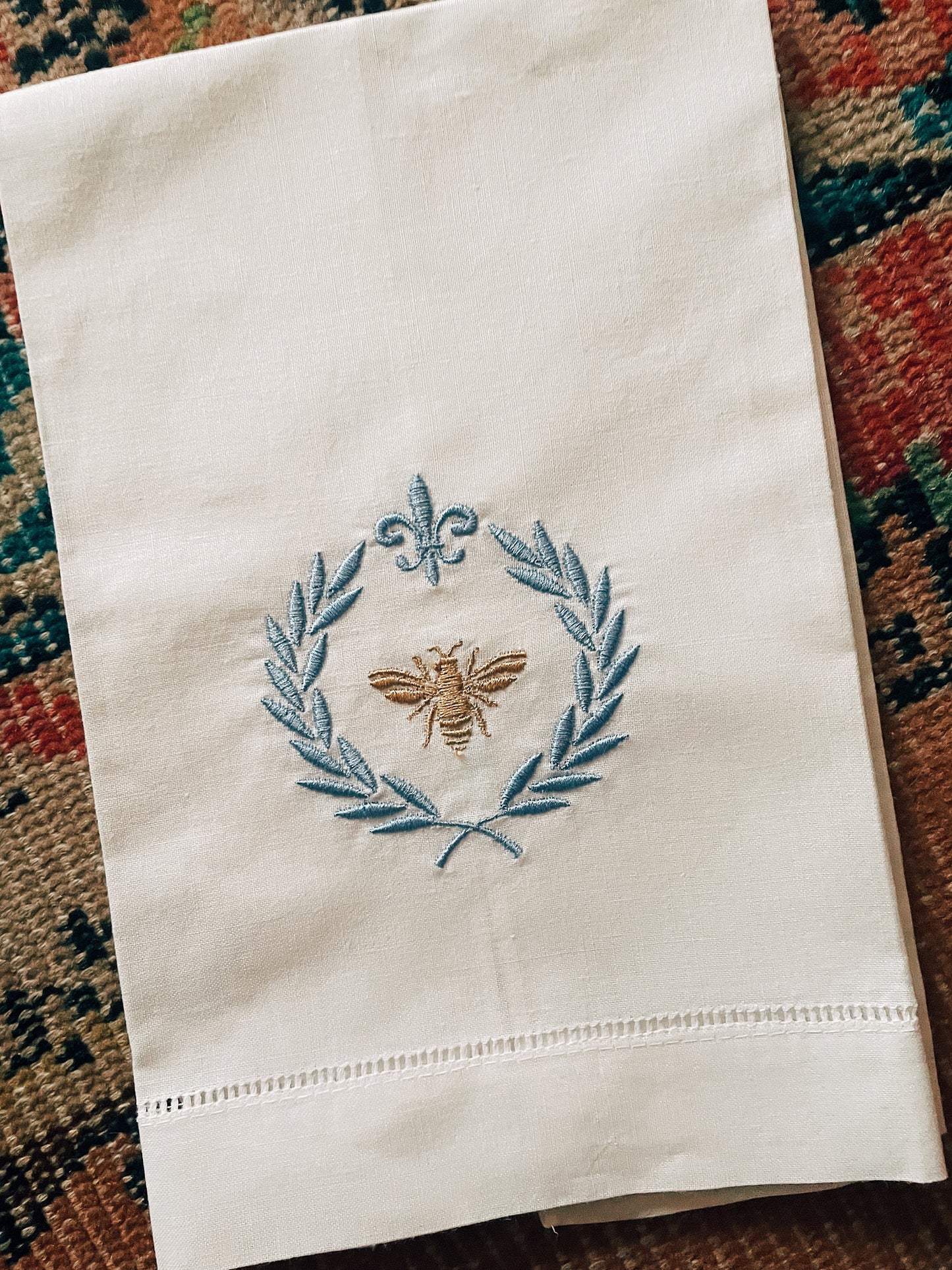 Fleur De Lis Bee Linen Tea Towel