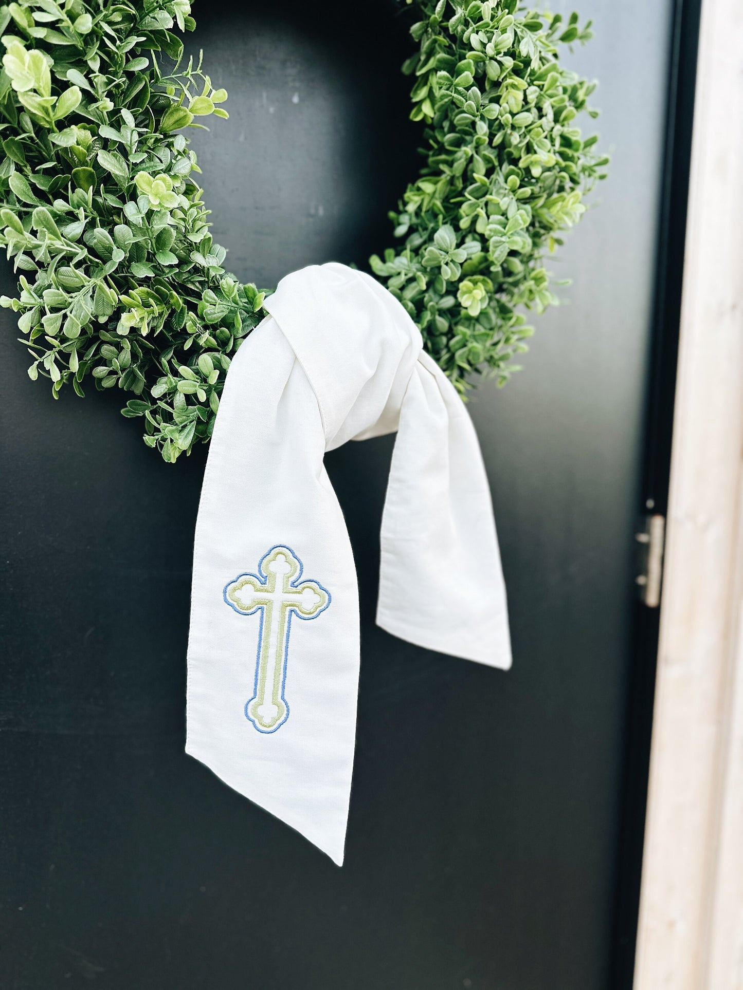 Easter Cross Wreath Sash - White