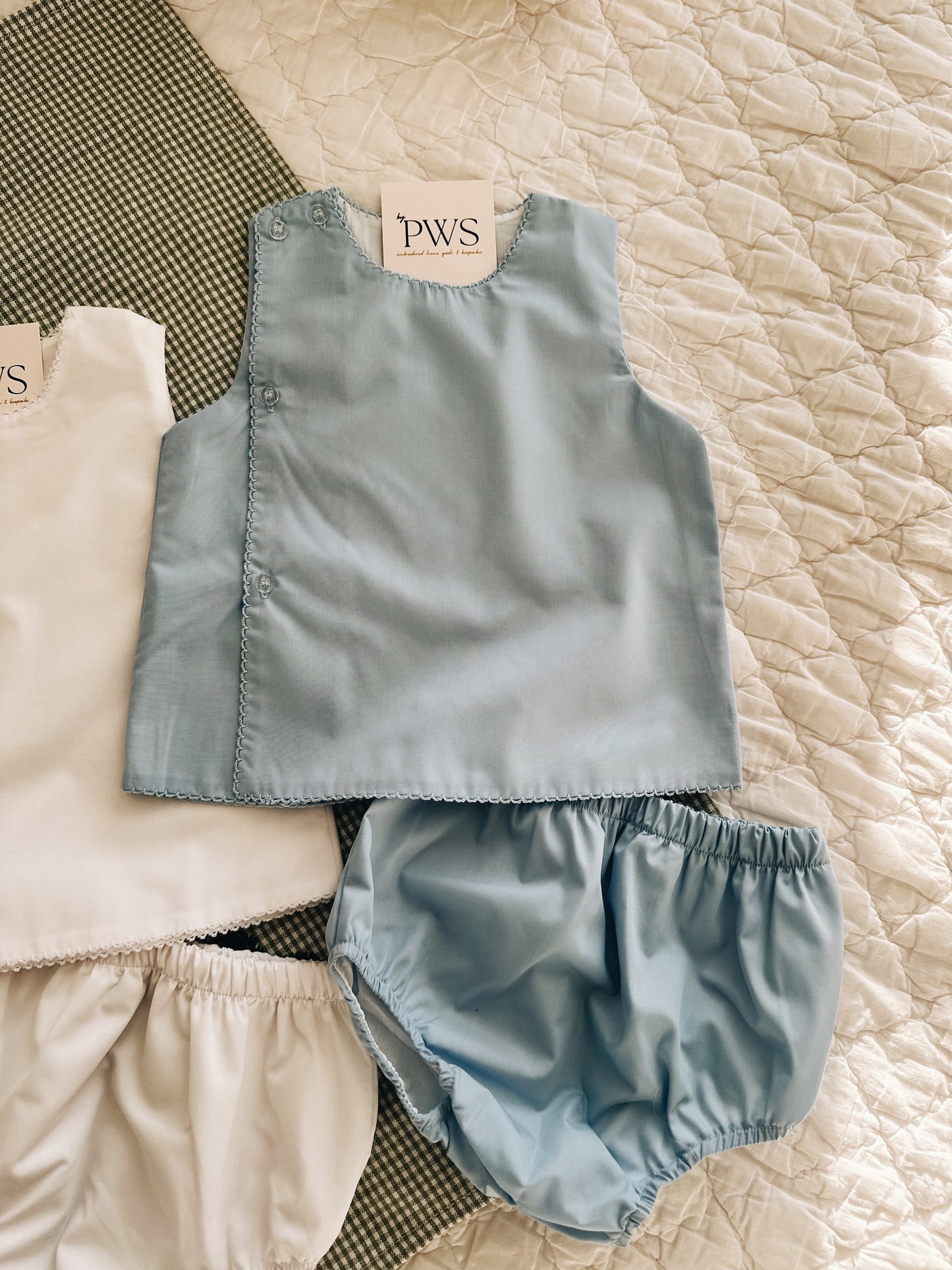 Picot Trim Diaper Set - Blue