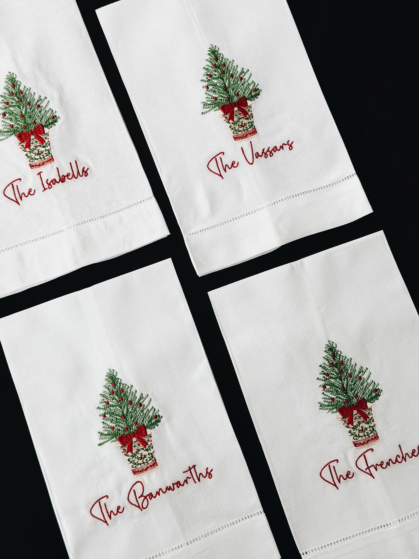 Christmas Tree in Planter Linen Tea Towel