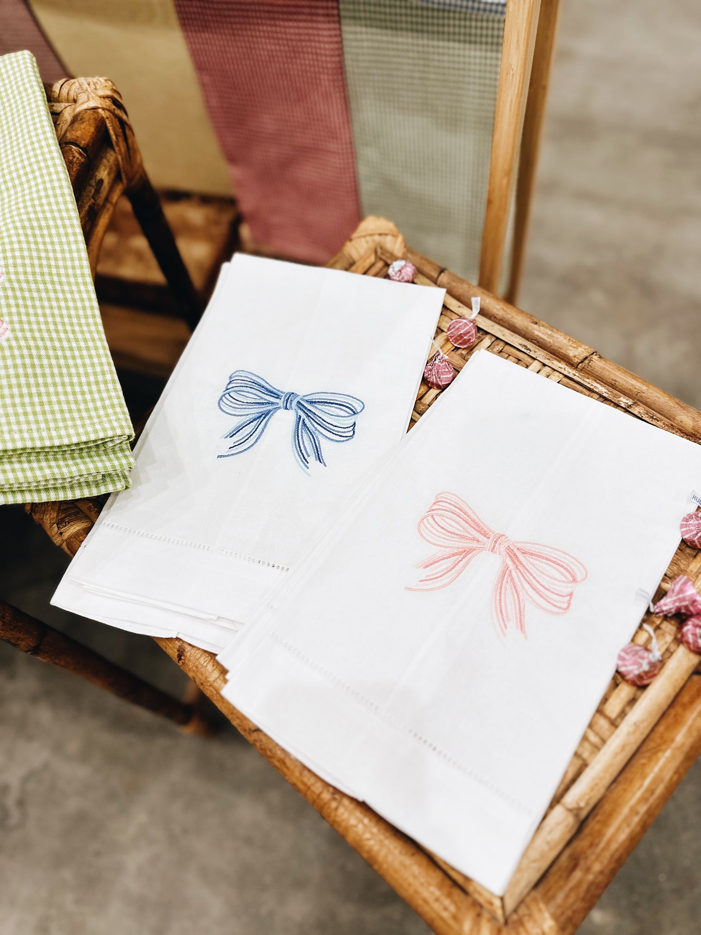 Multicolor Blue Bow Linen Tea Towel