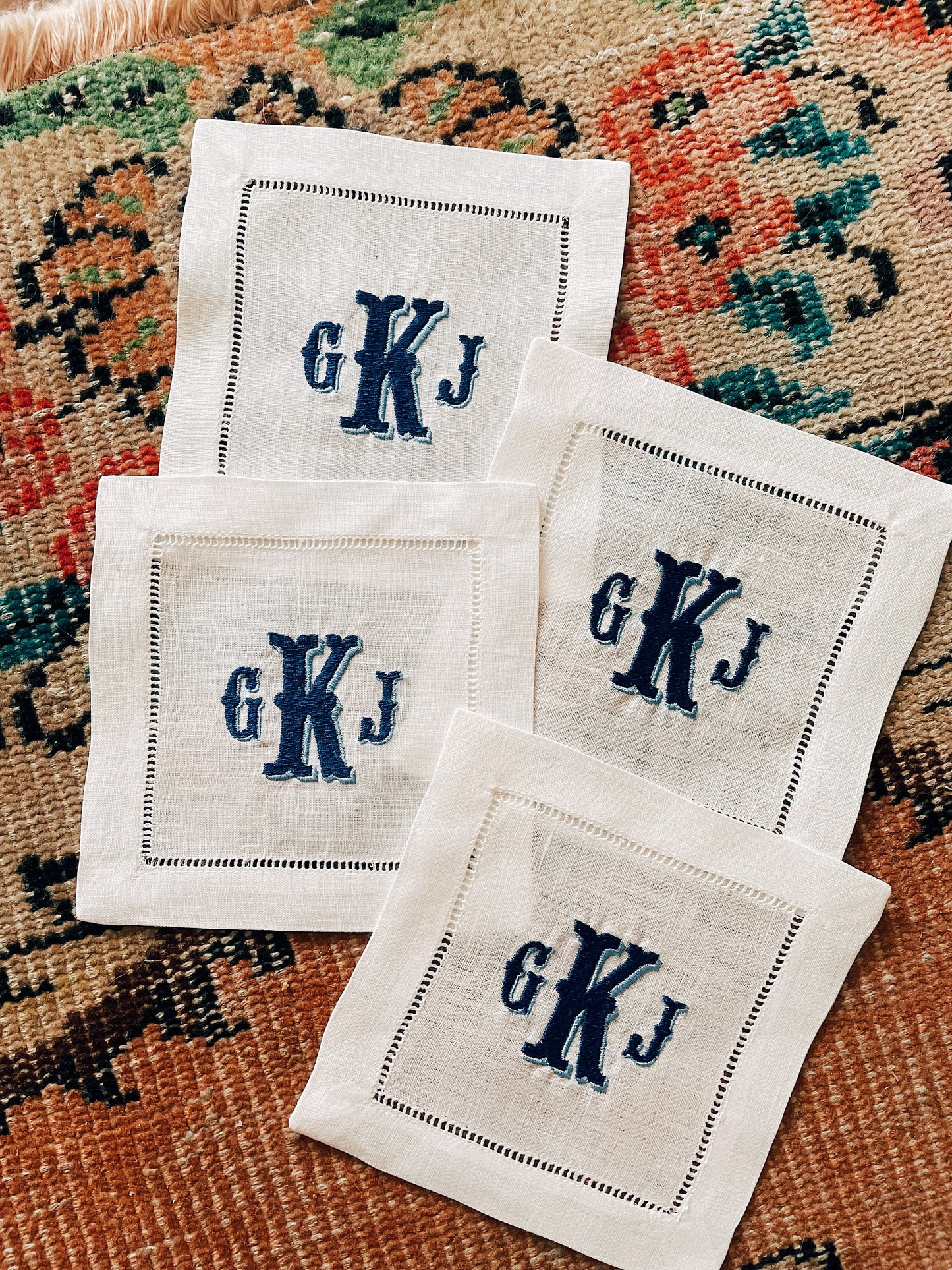 Classic Monogram Linen Cocktail Napkins - Western Shadow