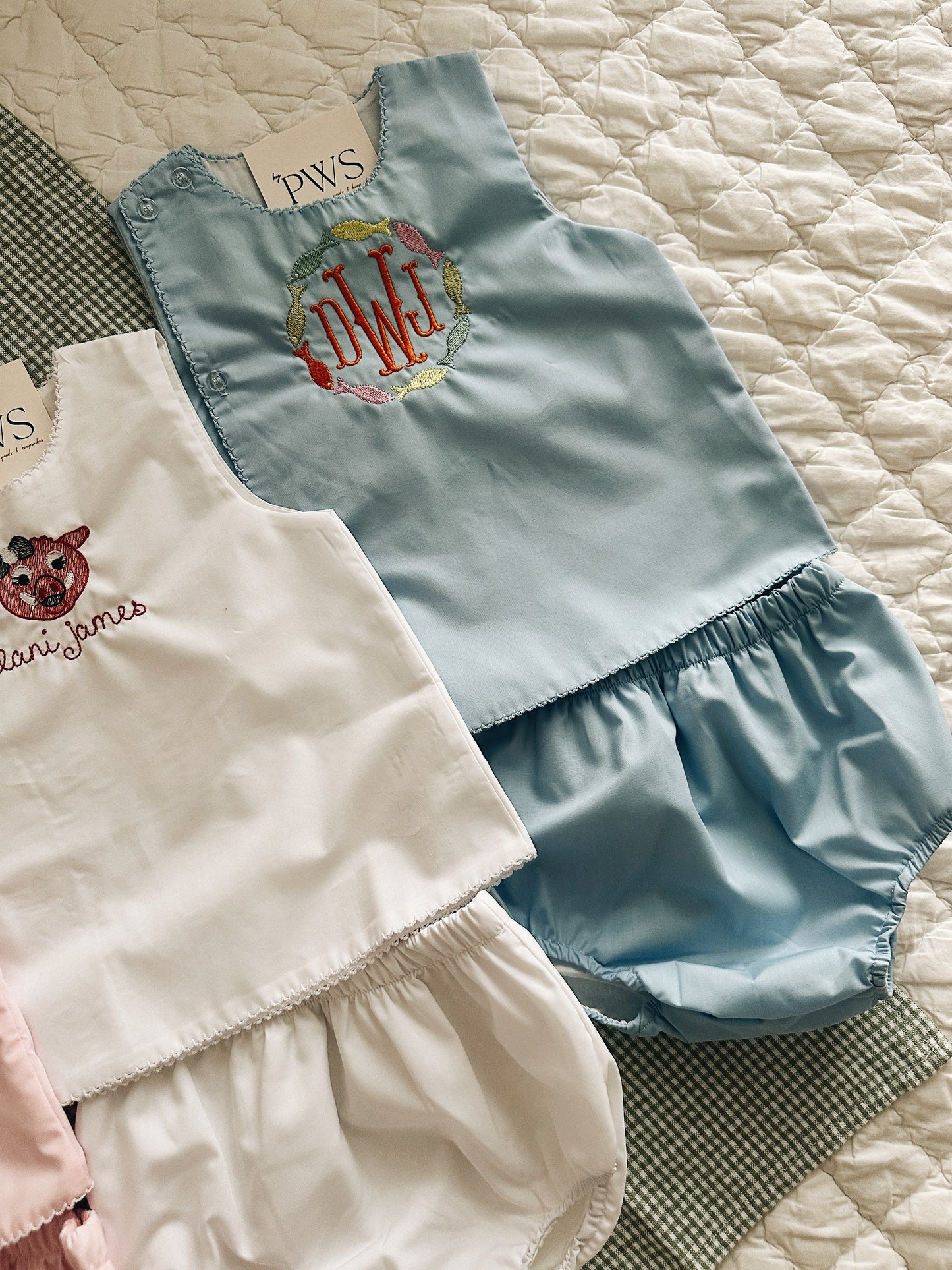 Picot Trim Diaper Set - Blue
