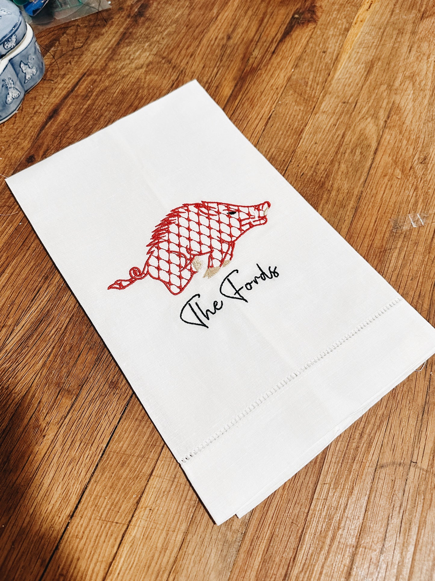 Personalized Chic Arkansas Razorback Linen Tea Towel