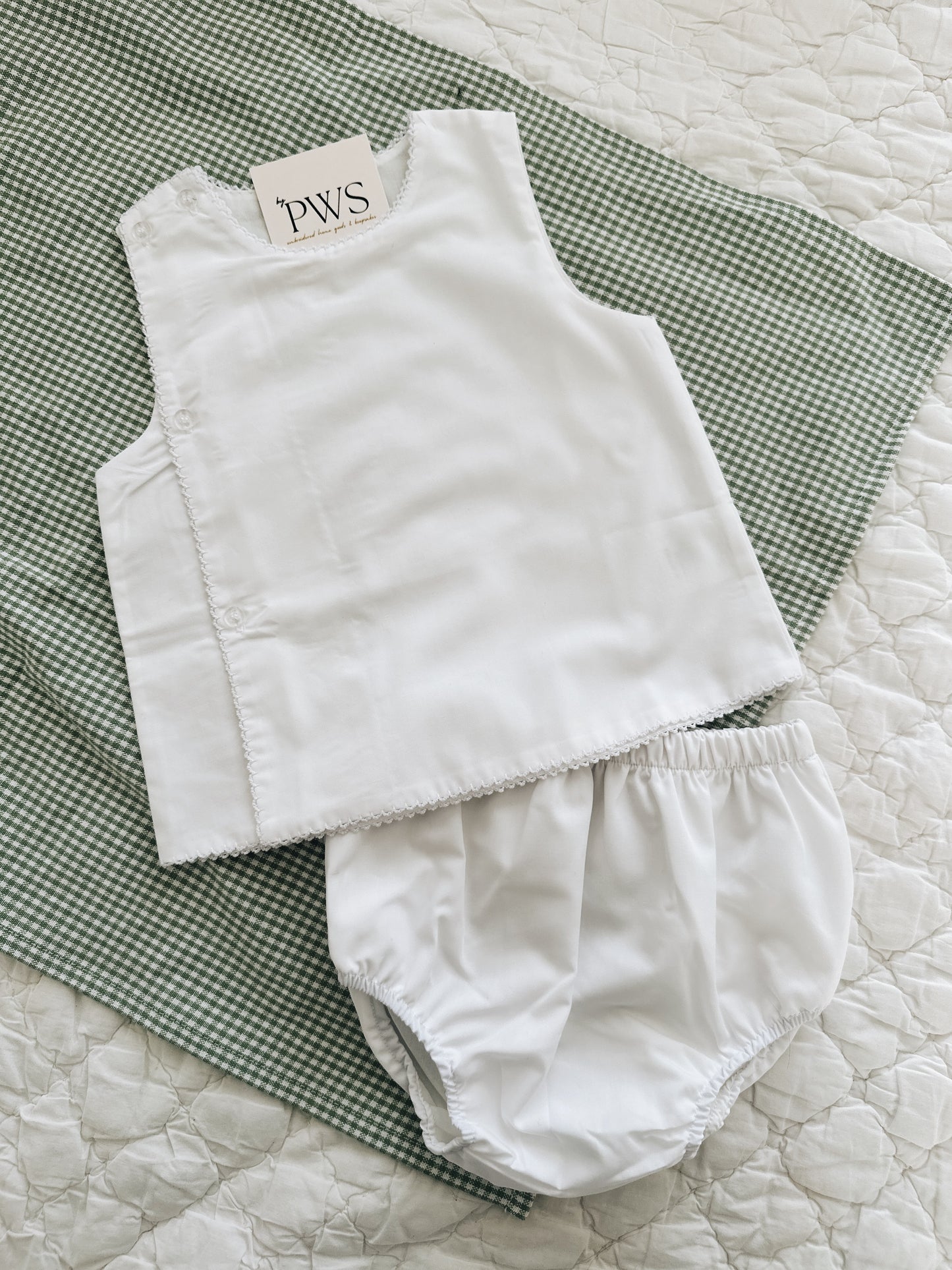 Picot Trim Diaper Set - White
