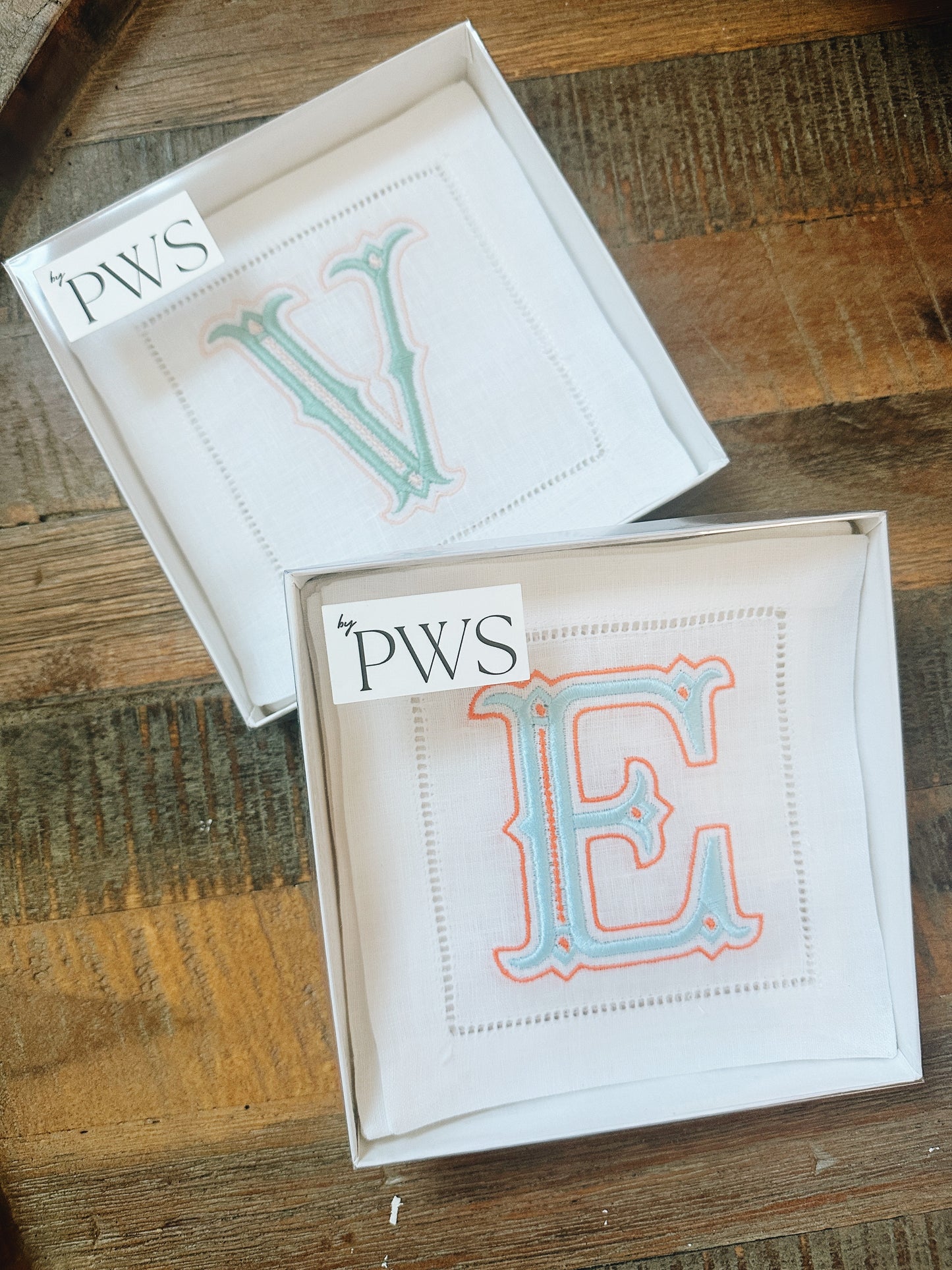 Single Letter Initial Linen Cocktail Napkins - Bess (Multicolor)