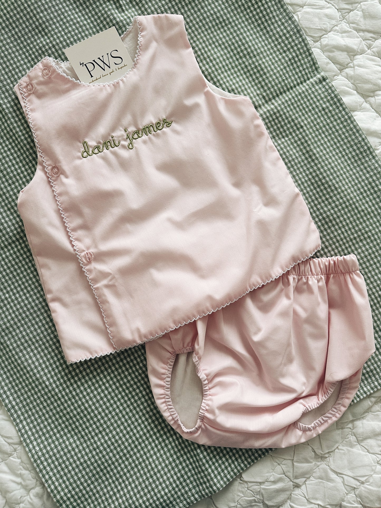 Picot Trim Diaper Set - Pink
