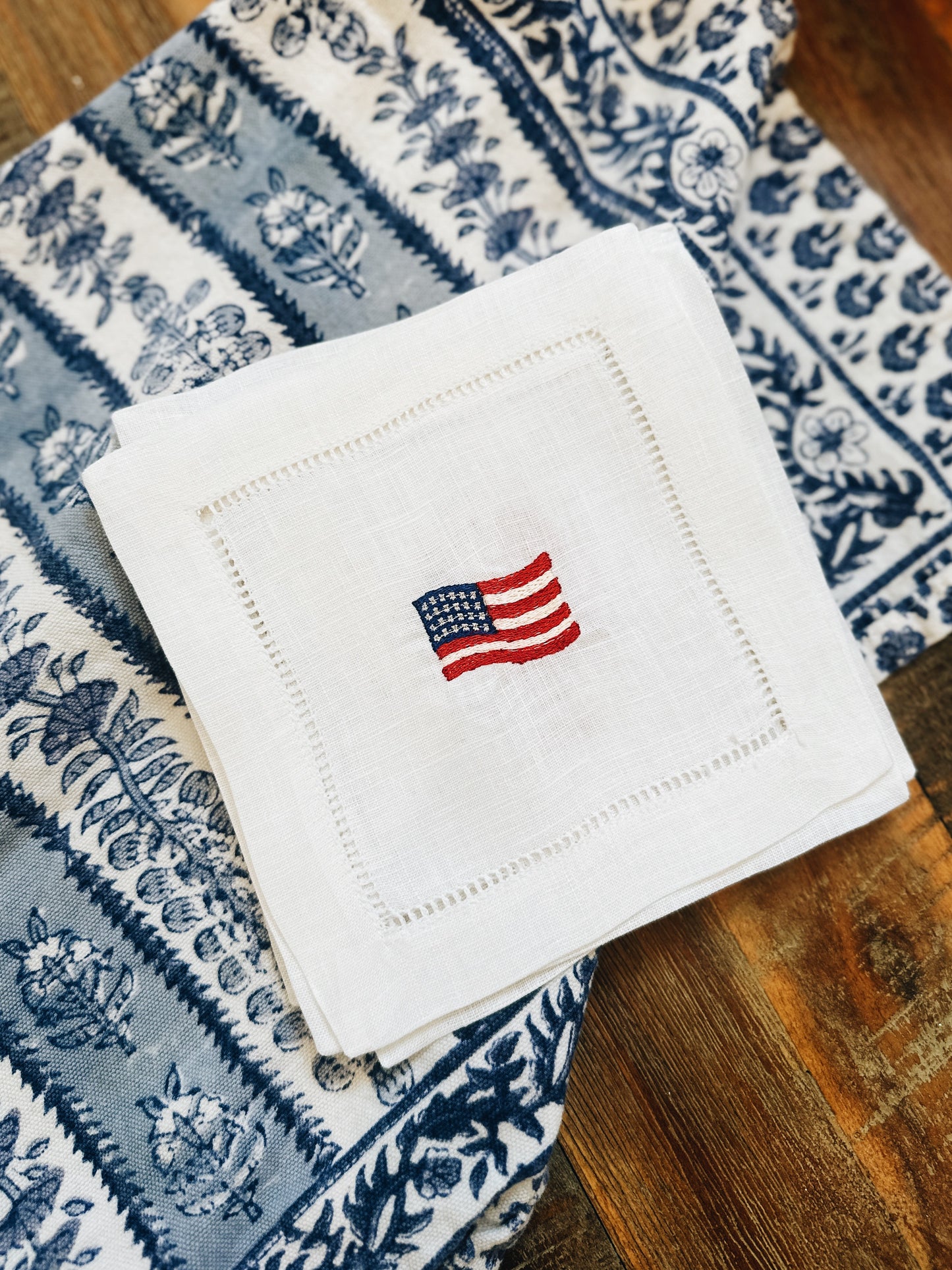 American Flag Linen Cocktail Napkins