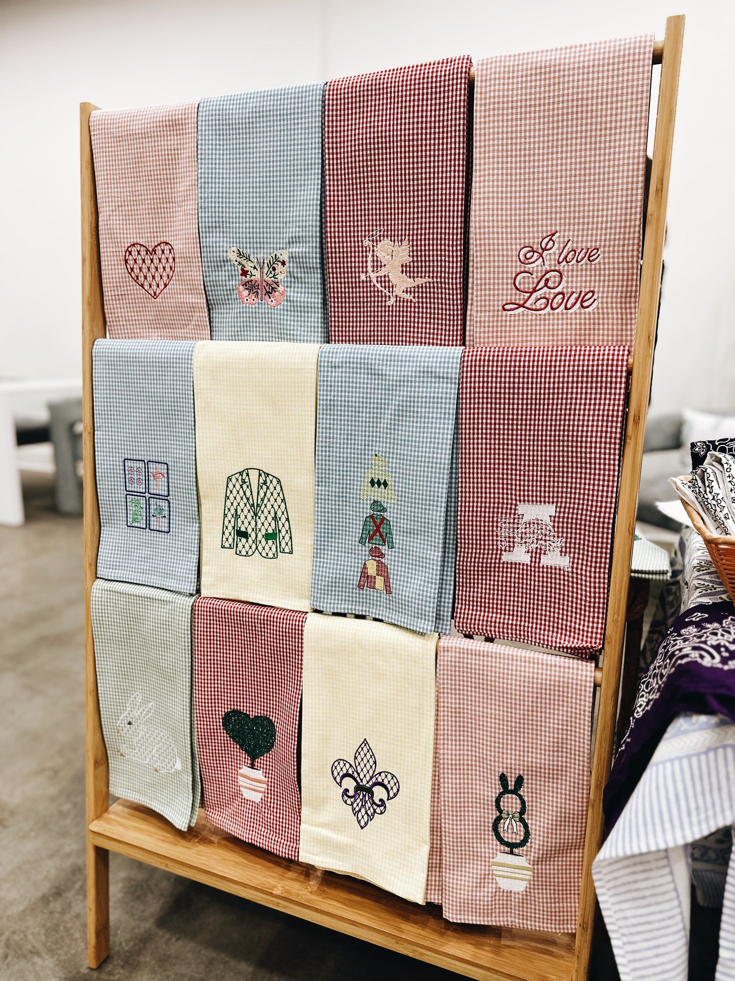 Bunny Topiary Gingham Tea Towel