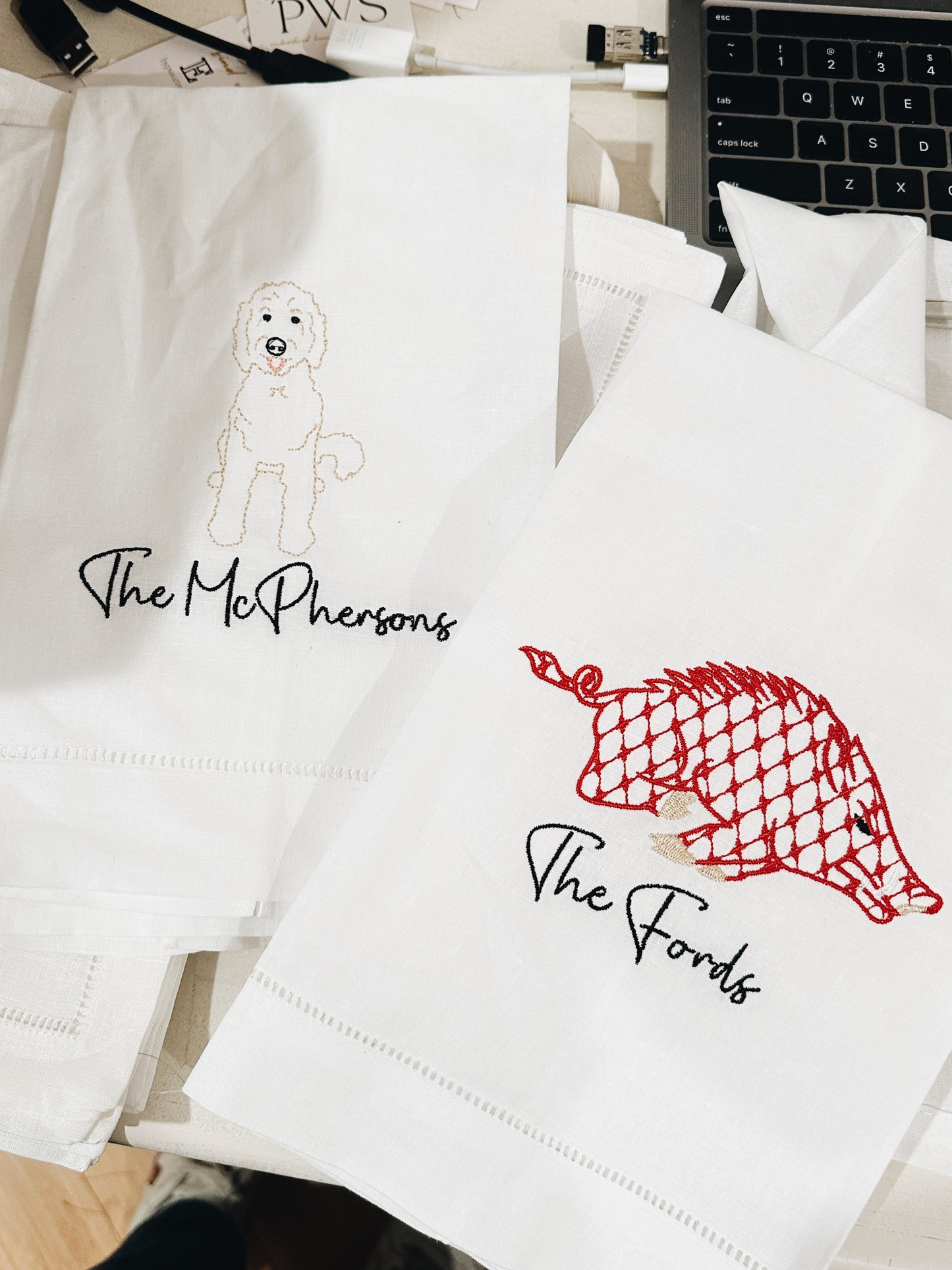 Personalized Doodle Linen Tea Towel