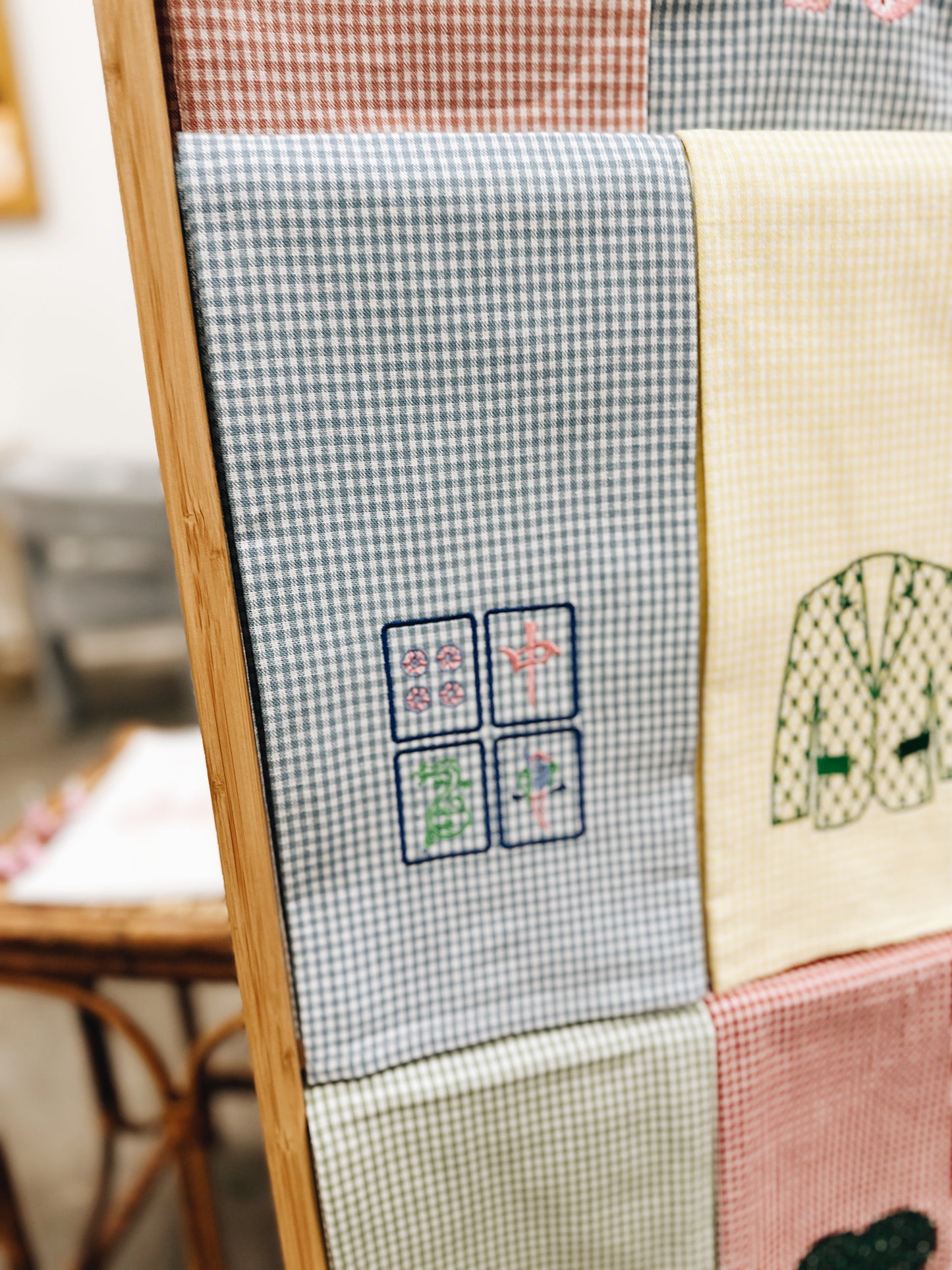 Mahjong Gingham Tea Towel