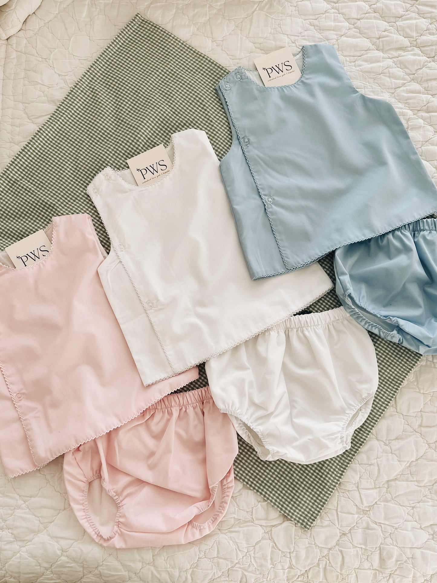 Picot Trim Diaper Set - Blue