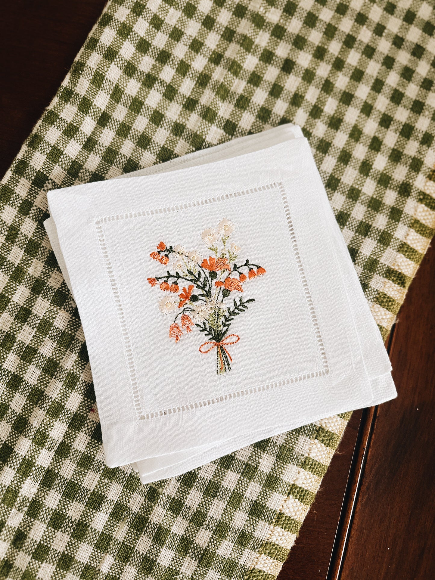 Orange Wildflowers Linen Cocktail Napkins