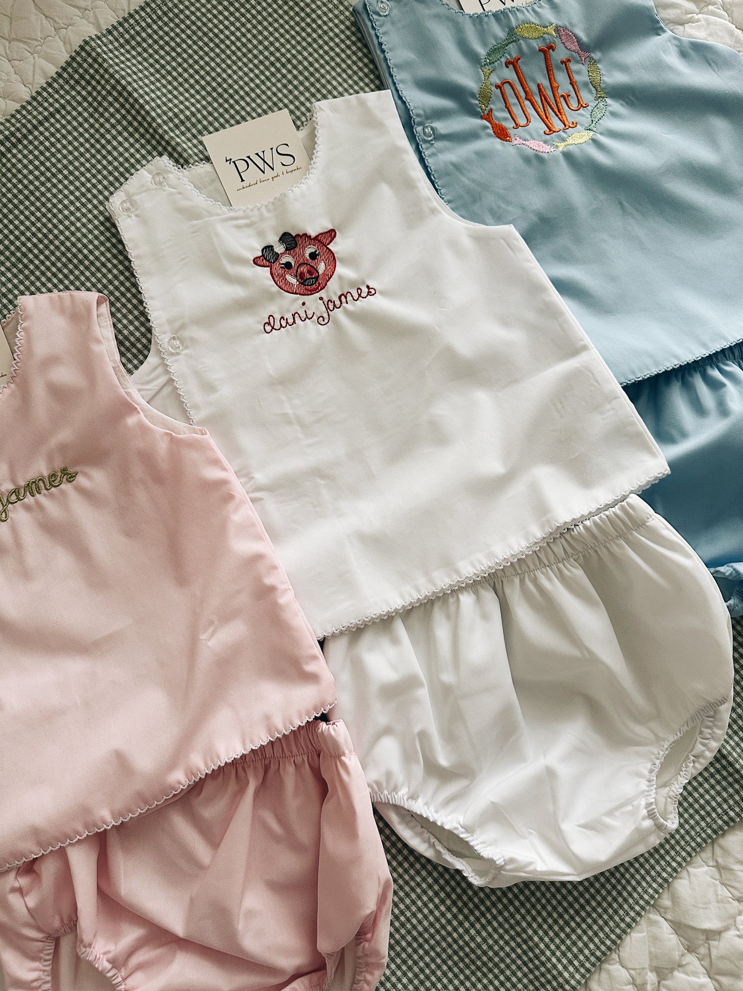 Picot Trim Diaper Set - White