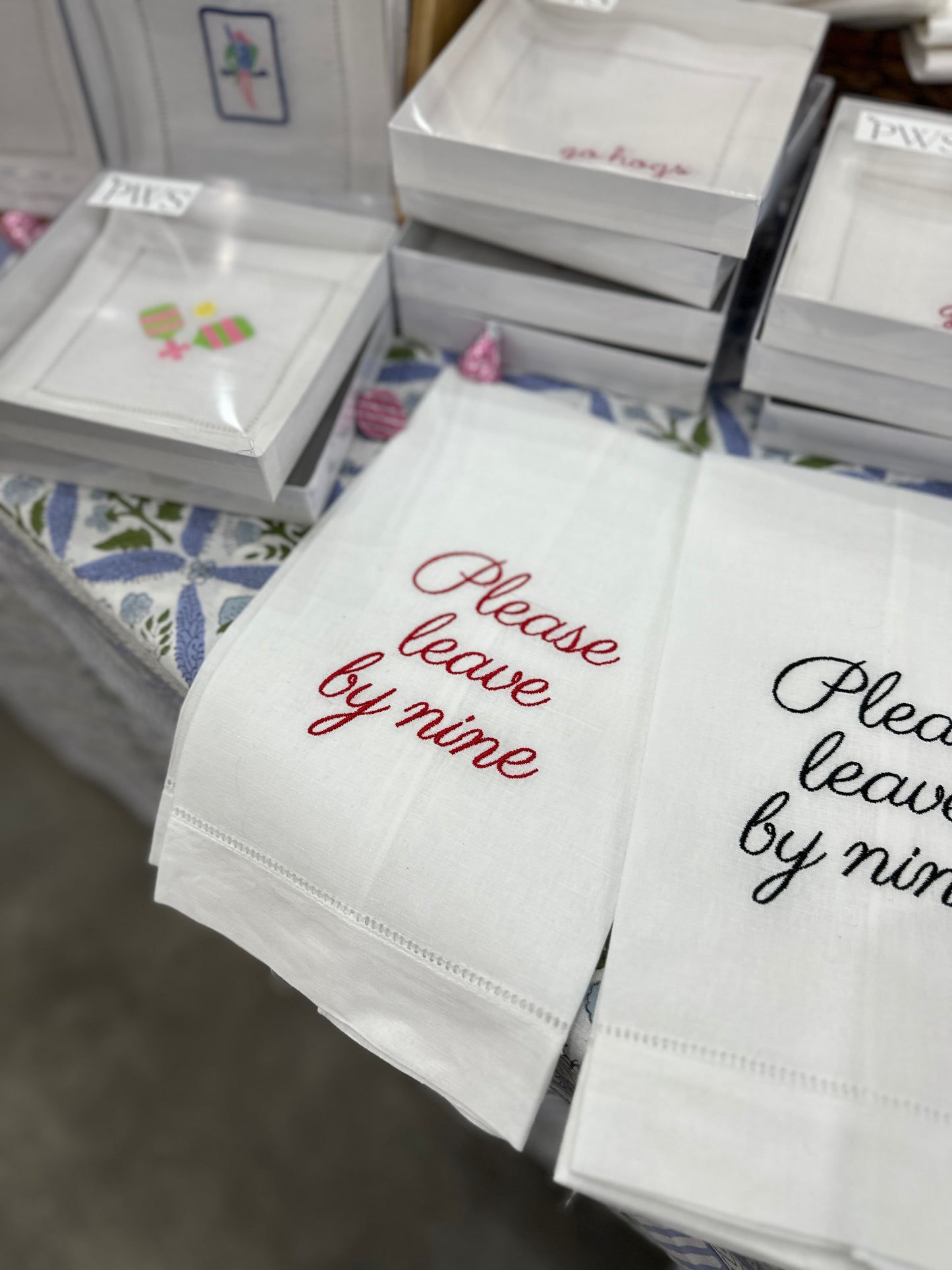 Please Leave By Nine Linen Tea Towel - Black