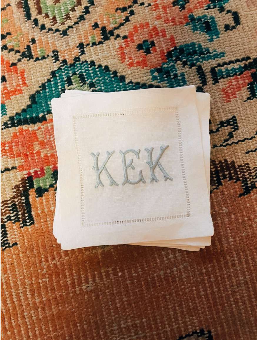 Three Letter Linen Cocktail Napkins - Blair