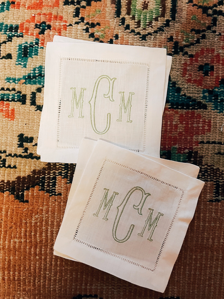 Classic Monogram Linen Cocktail Napkins - Barrett