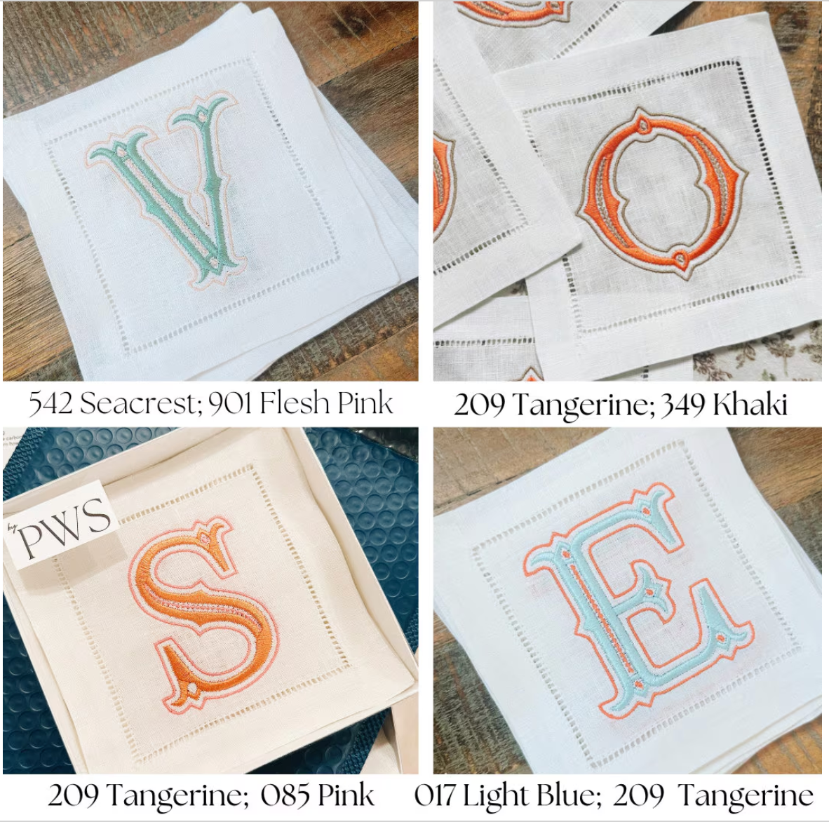 Single Letter Initial Linen Cocktail Napkins - Bess (Multicolor)