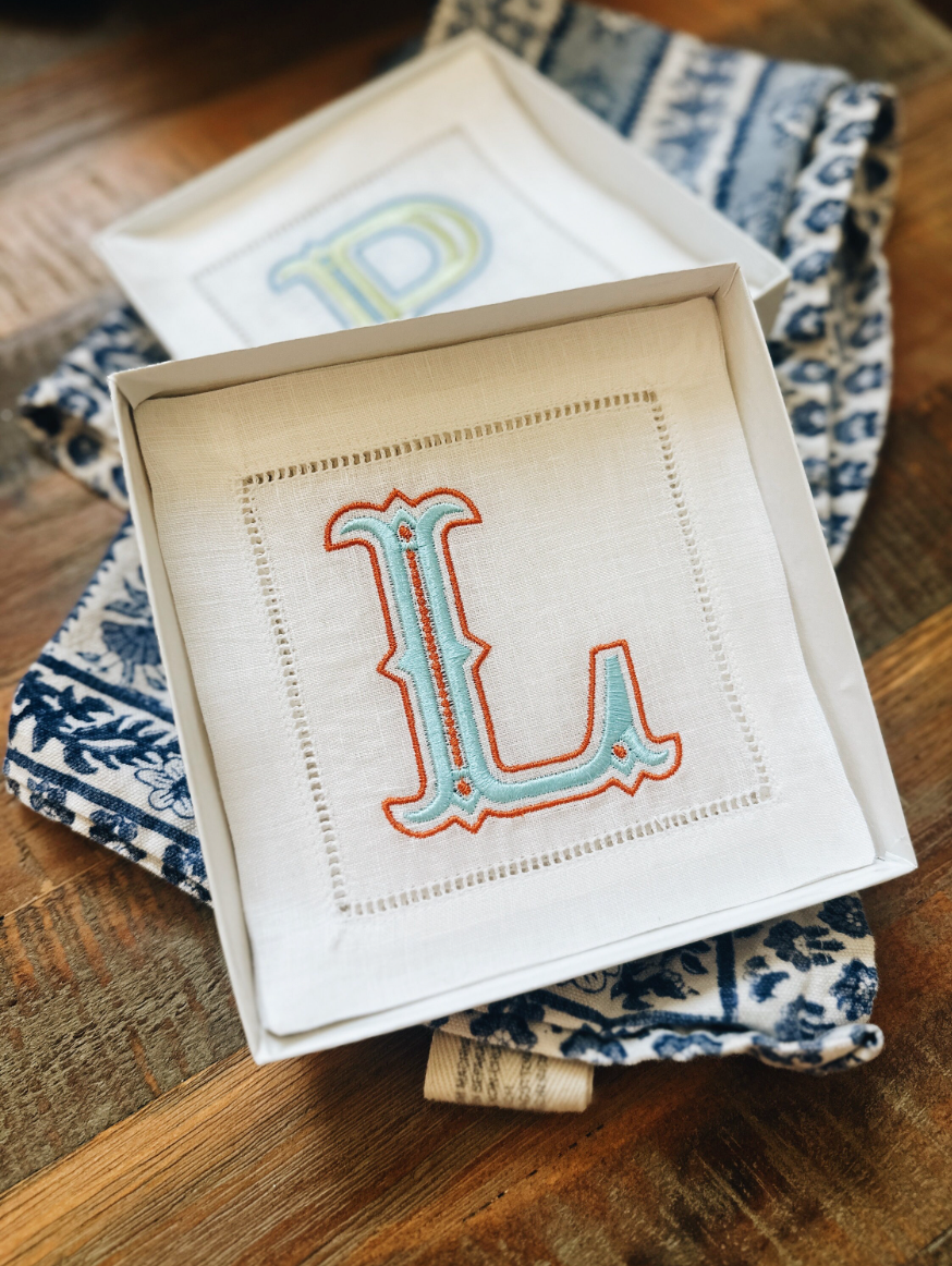 Single Letter Initial Linen Cocktail Napkins - Bess (Multicolor)