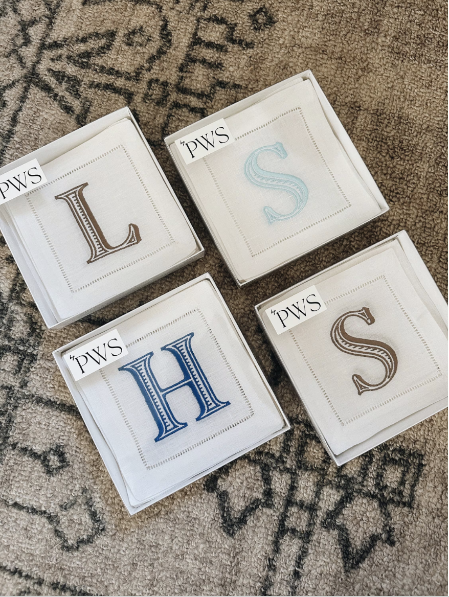 Single Letter Monogram Linen Cocktail Napkins - Ryan