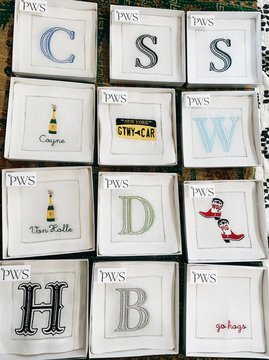 Single Letter Monogram Linen Cocktail Napkins - Ryan