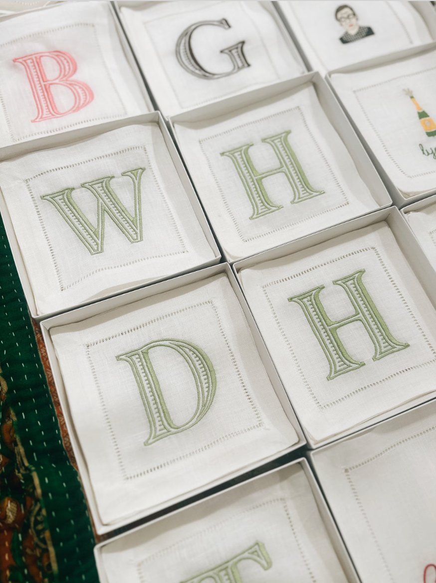 Single Letter Monogram Linen Cocktail Napkins - Ryan