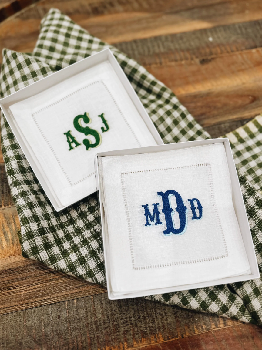 Classic Monogram Linen Cocktail Napkins - Western Shadow