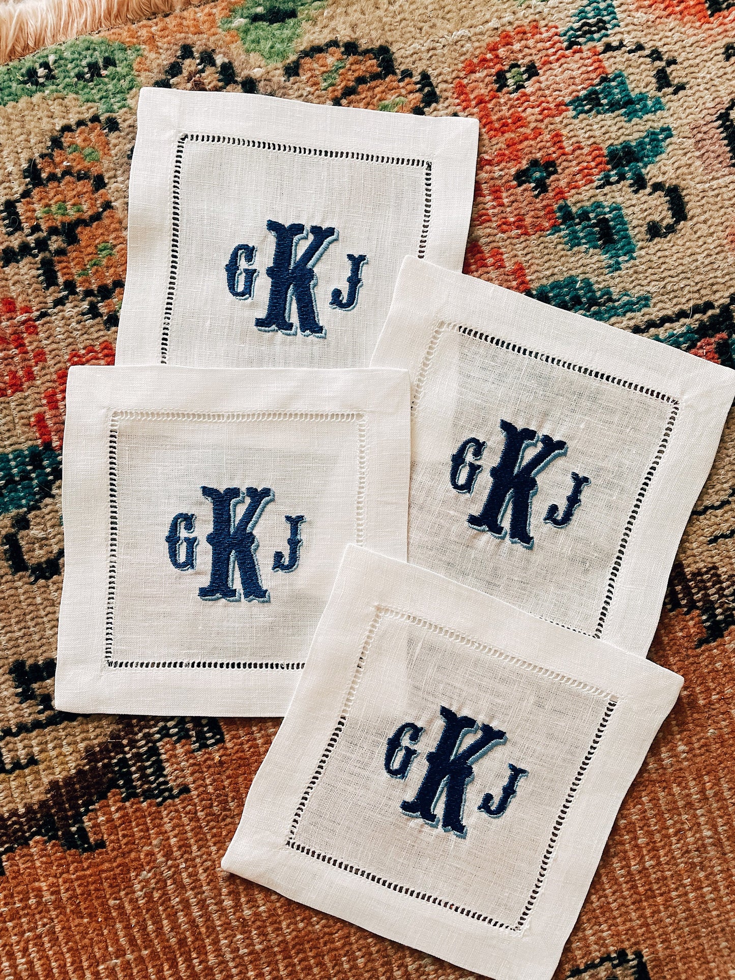 Classic Monogram Linen Cocktail Napkins - Western Shadow